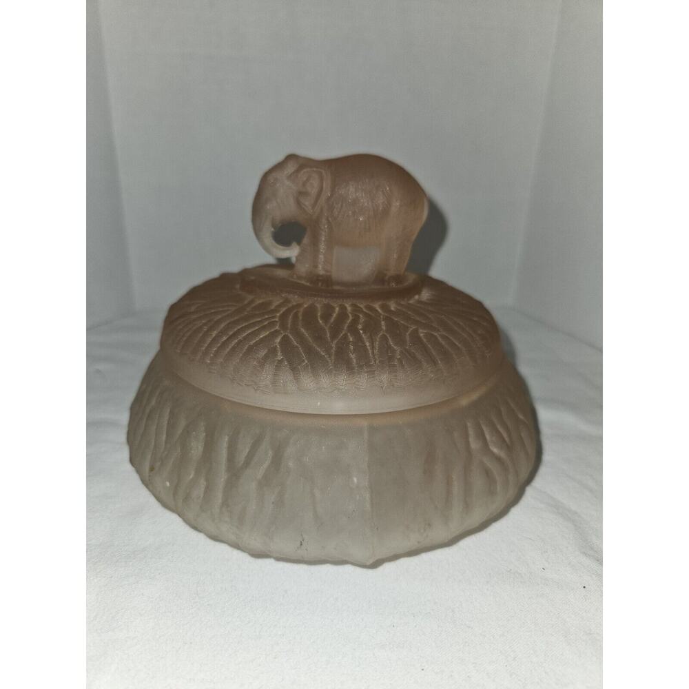 Depression Deco Era LE Smith Pink Satin Glass 'Elephant' Powder Jar - Very Large